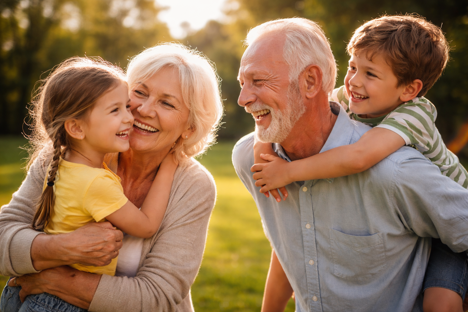 Do grandparents have rights to see their grandchildren in Connecticut? An image of grandparents spending time with their grandchildren in a park.